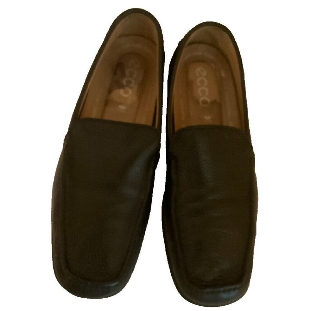 Ecco Shoes Loafers Slip Ons Men Size 8-8.5 Black Leather Upper